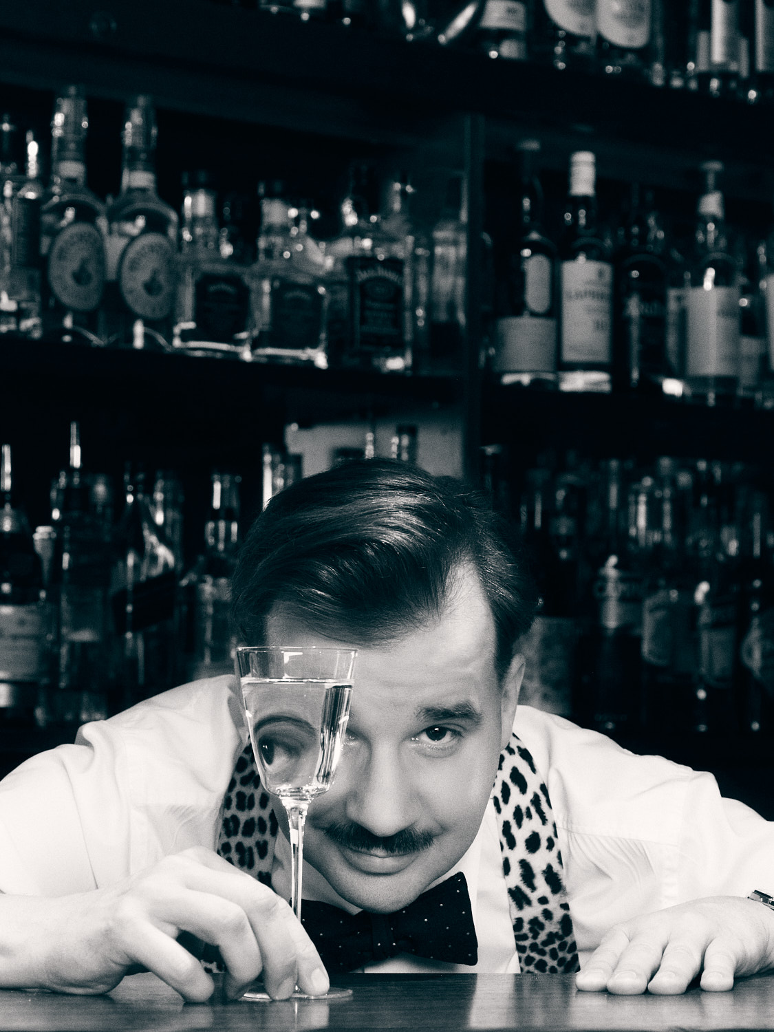 Close-up portrait of Herr Helmut in Ernst Fuchs Bar Graz by Sandra Schwaiger