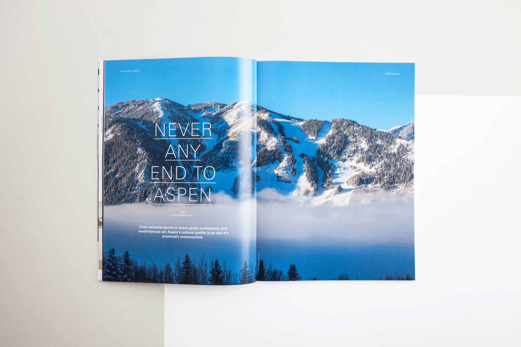 Aspen Berglandschaft im Nebel, GROHE Magazine – Editorial Design & Art Direction: Faible Creative