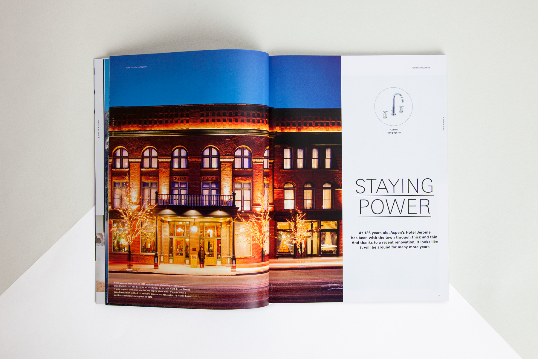 Hotel Jerome Aspen, GROHE Magazine – Editorial Design & Art Direction: Faible Creative